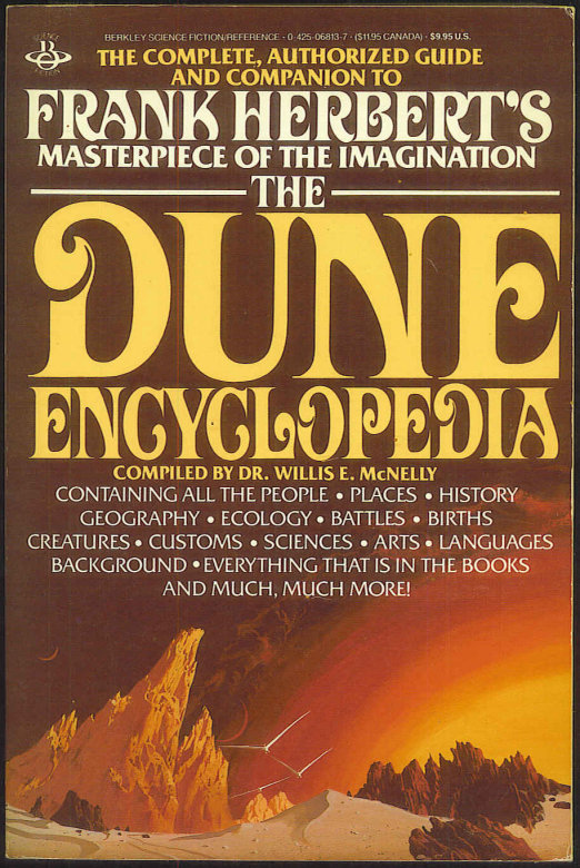 Cover to The Dune Encyclopedia; authorized and endorsed by Frank Herbert